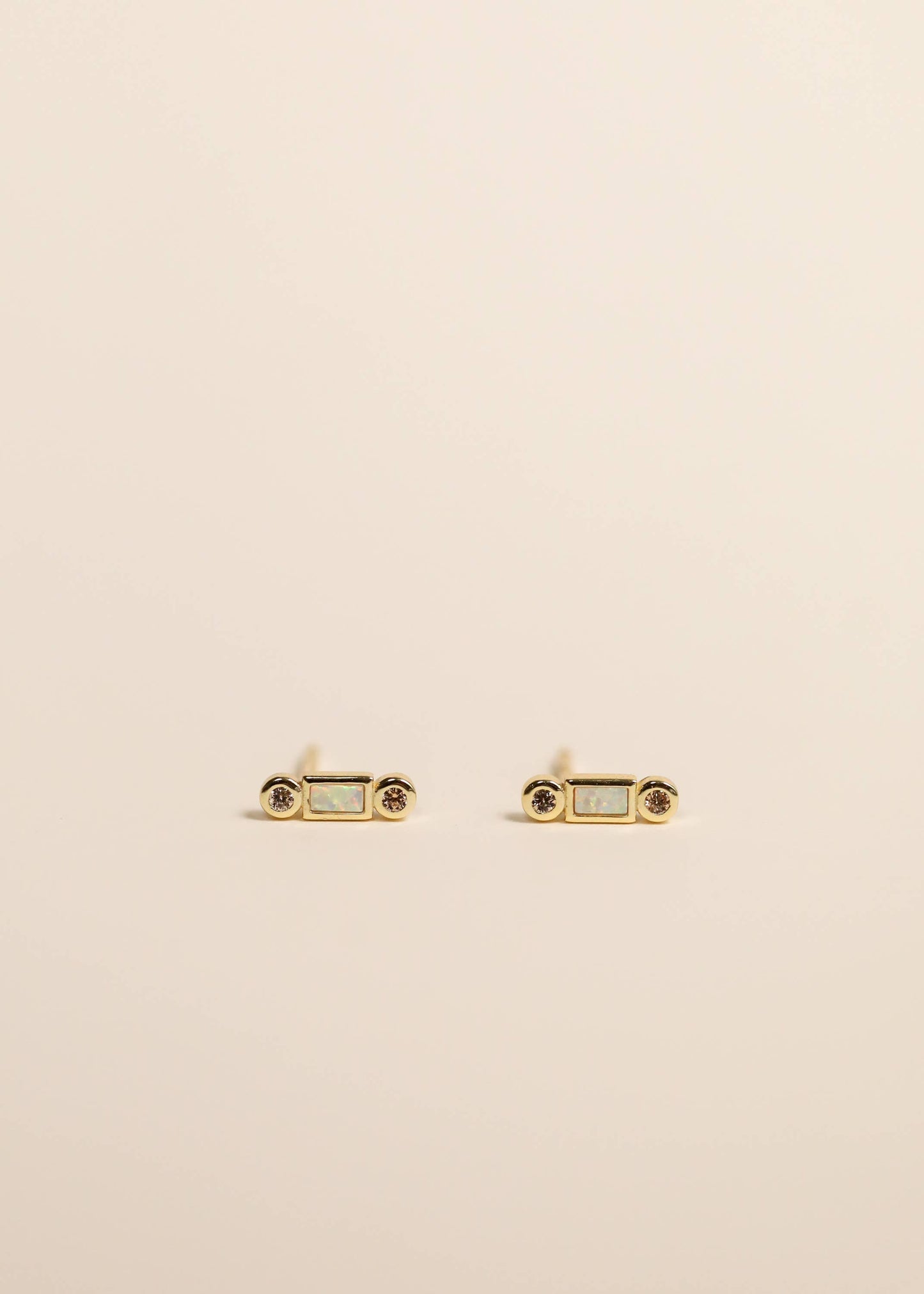 Bar Opal - White - Gold Earrings