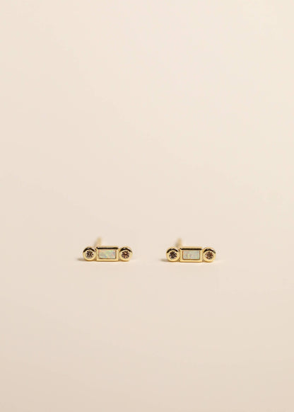 Bar Opal - White - Gold Earrings