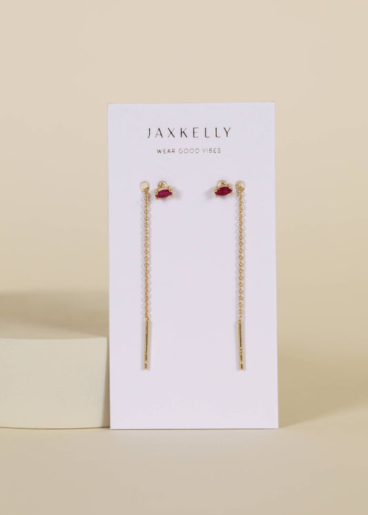 Studded Threader - Pink CZ - Earrings