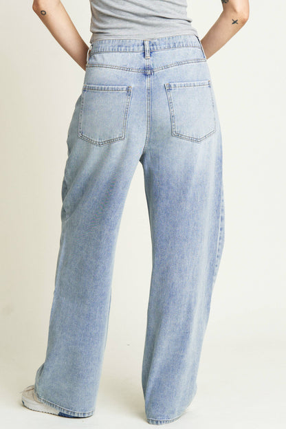 Thompson Low Slung Wide Leg Trouser Light Indigo Worn