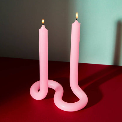 Twist Candle Sticks by Lex Pott, 9.5" Tall, Light Pink