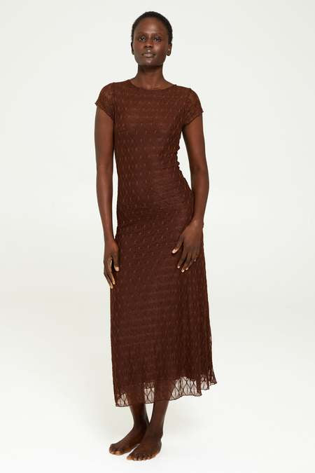 Geo Lace Midi Dress - Brown