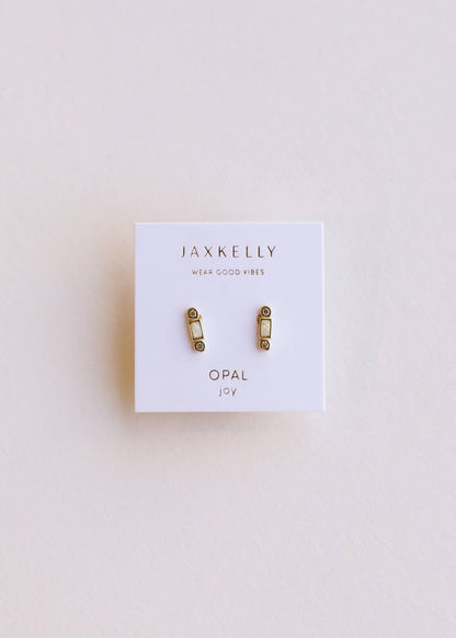 Bar Opal - White - Gold Earrings