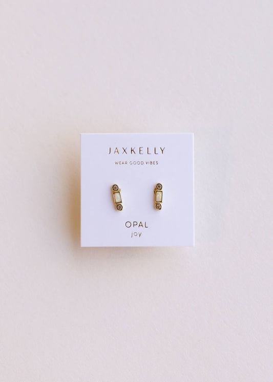 Bar Opal - White - Gold Earrings