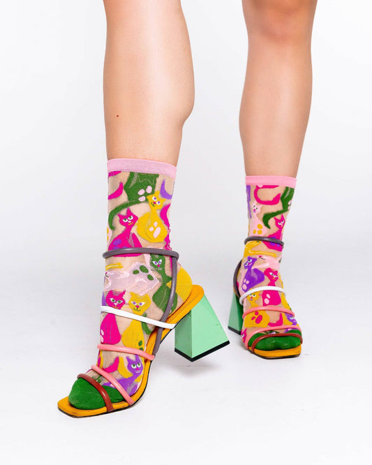 Dopamine Cats Sheer Crew Sock