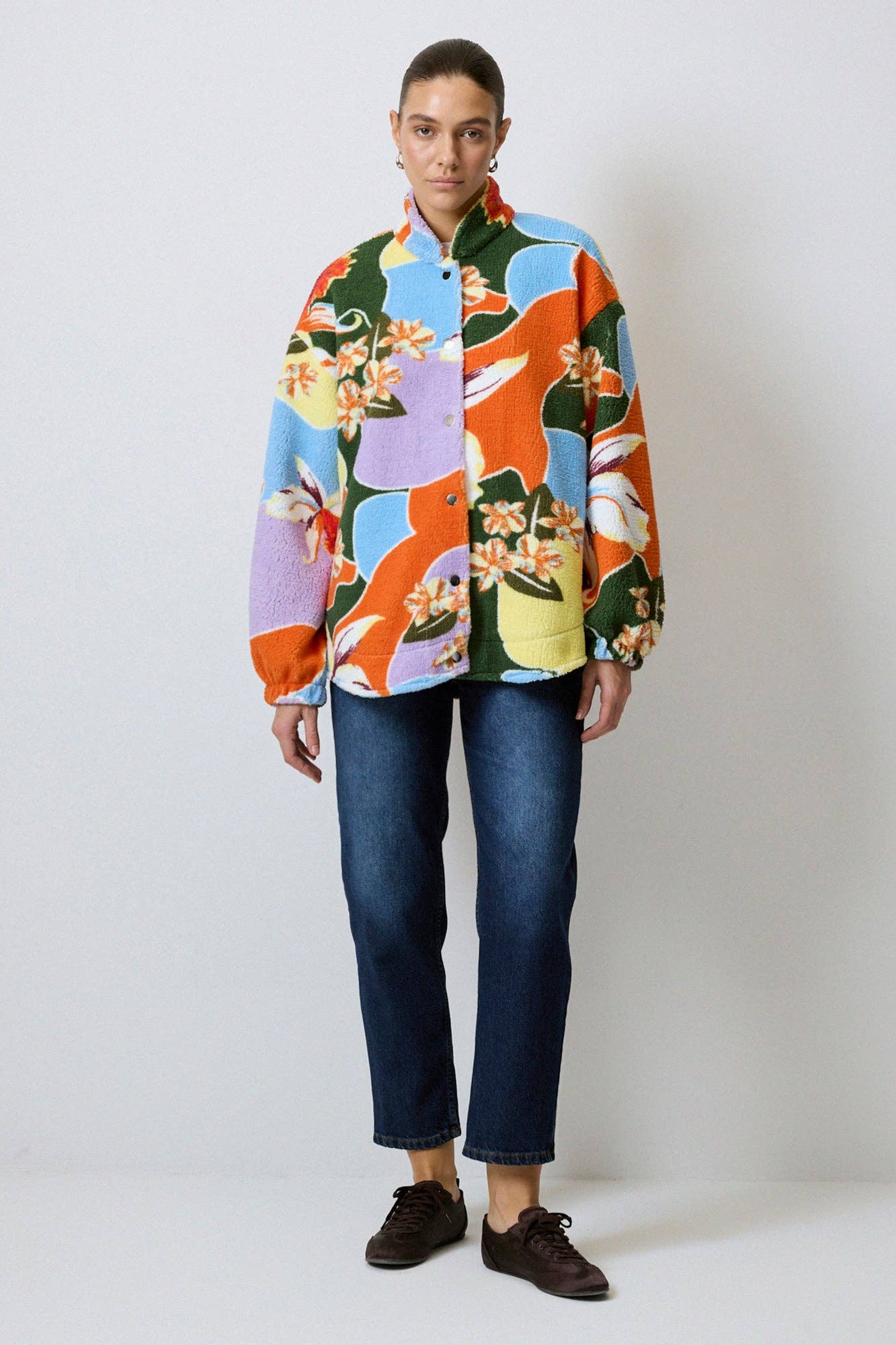 PATTERNED PLUSH JACKET: Multi-Colored / Standard Size