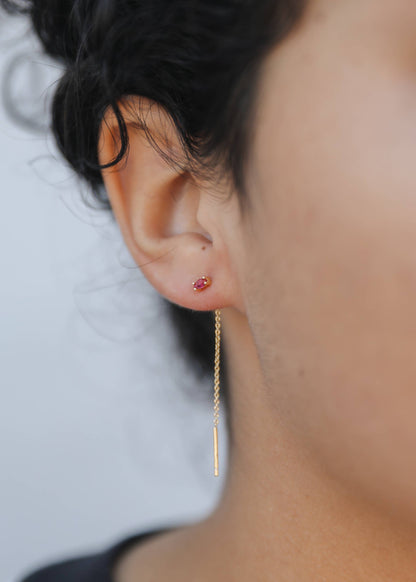 Studded Threader - Pink CZ - Earrings