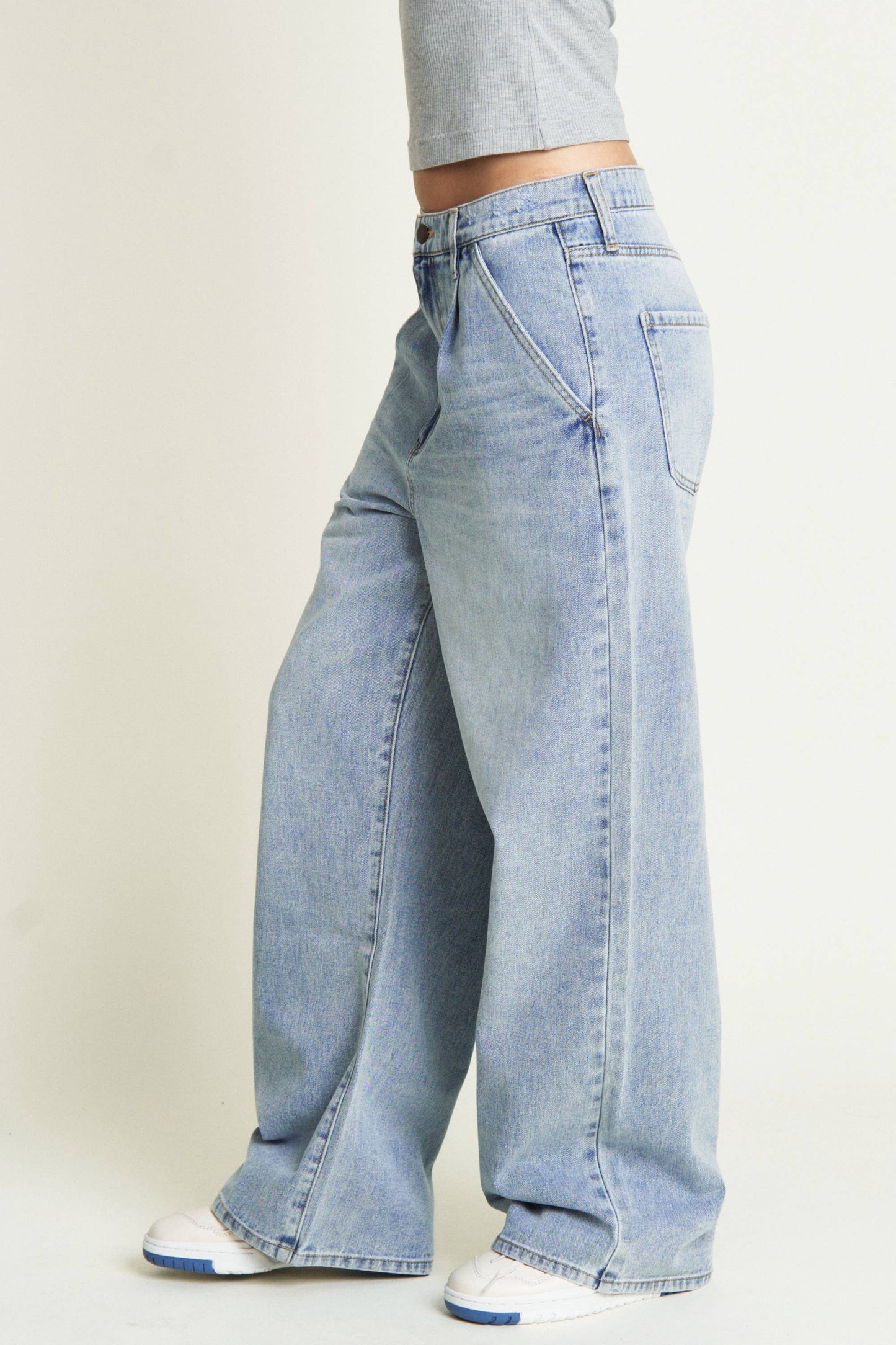 Thompson Low Slung Wide Leg Trouser Light Indigo Worn