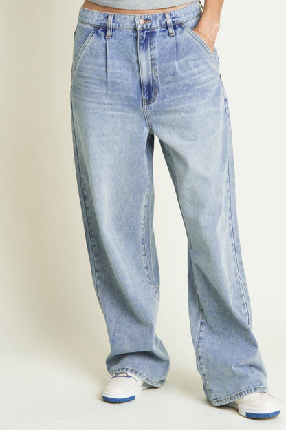 Thompson Low Slung Wide Leg Trouser Light Indigo Worn