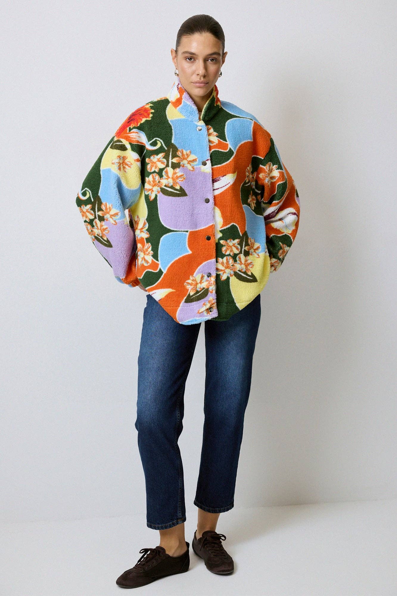 PATTERNED PLUSH JACKET: Multi-Colored / Standard Size