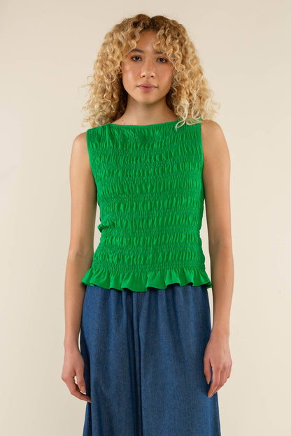 Glo Boat Neck Smocked Blouse - Kelly Green