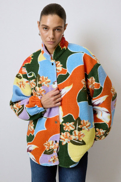 PATTERNED PLUSH JACKET: Multi-Colored / Standard Size