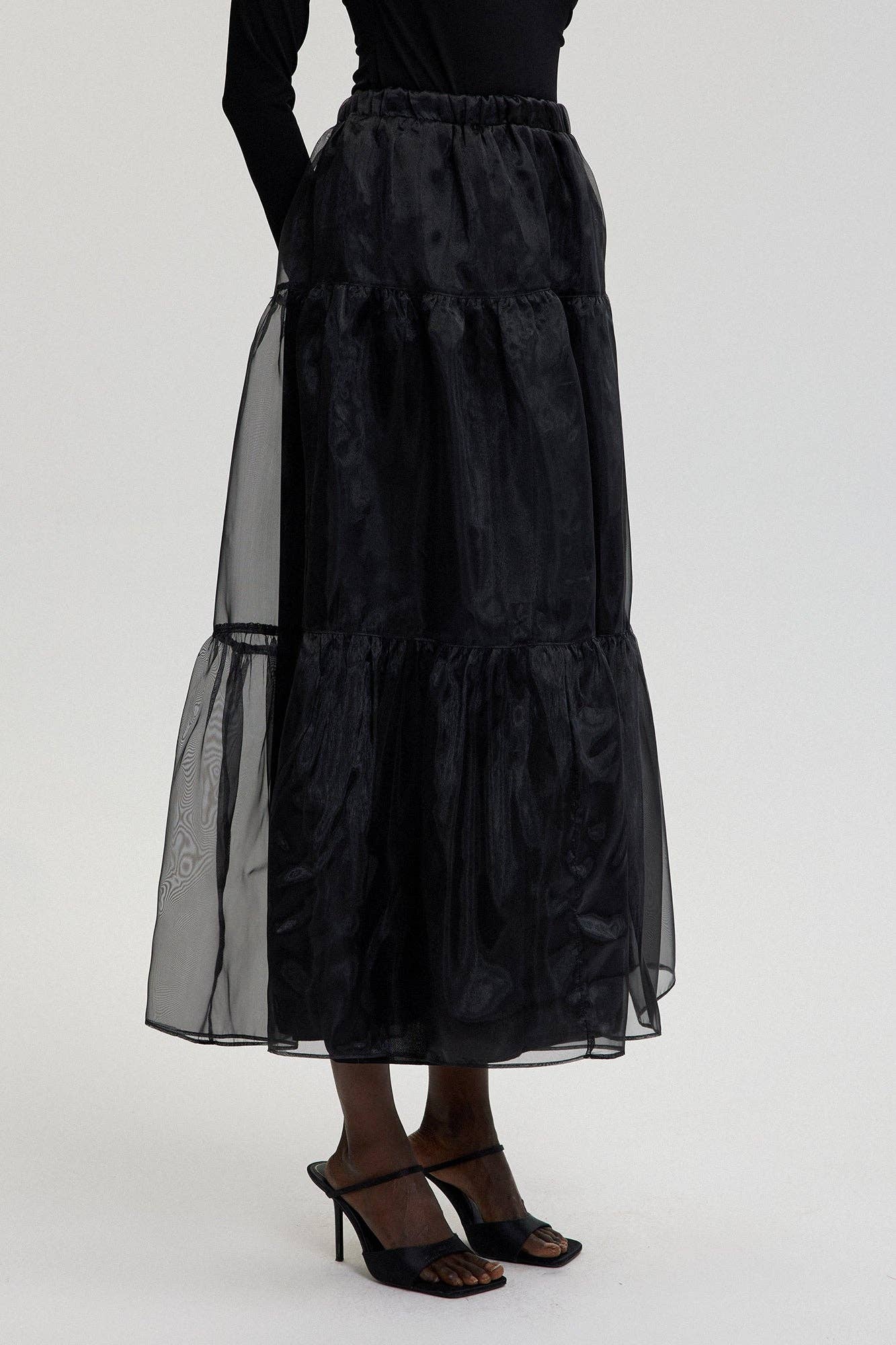 RUFFLED ORGANZE SKIRT: Black