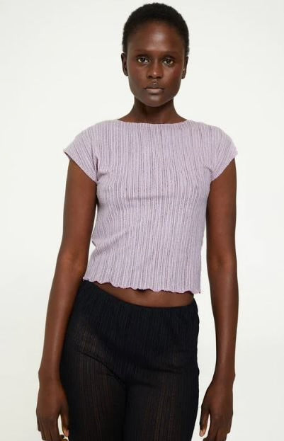 Ribbed Mesh Baby Tee - Ice Pink