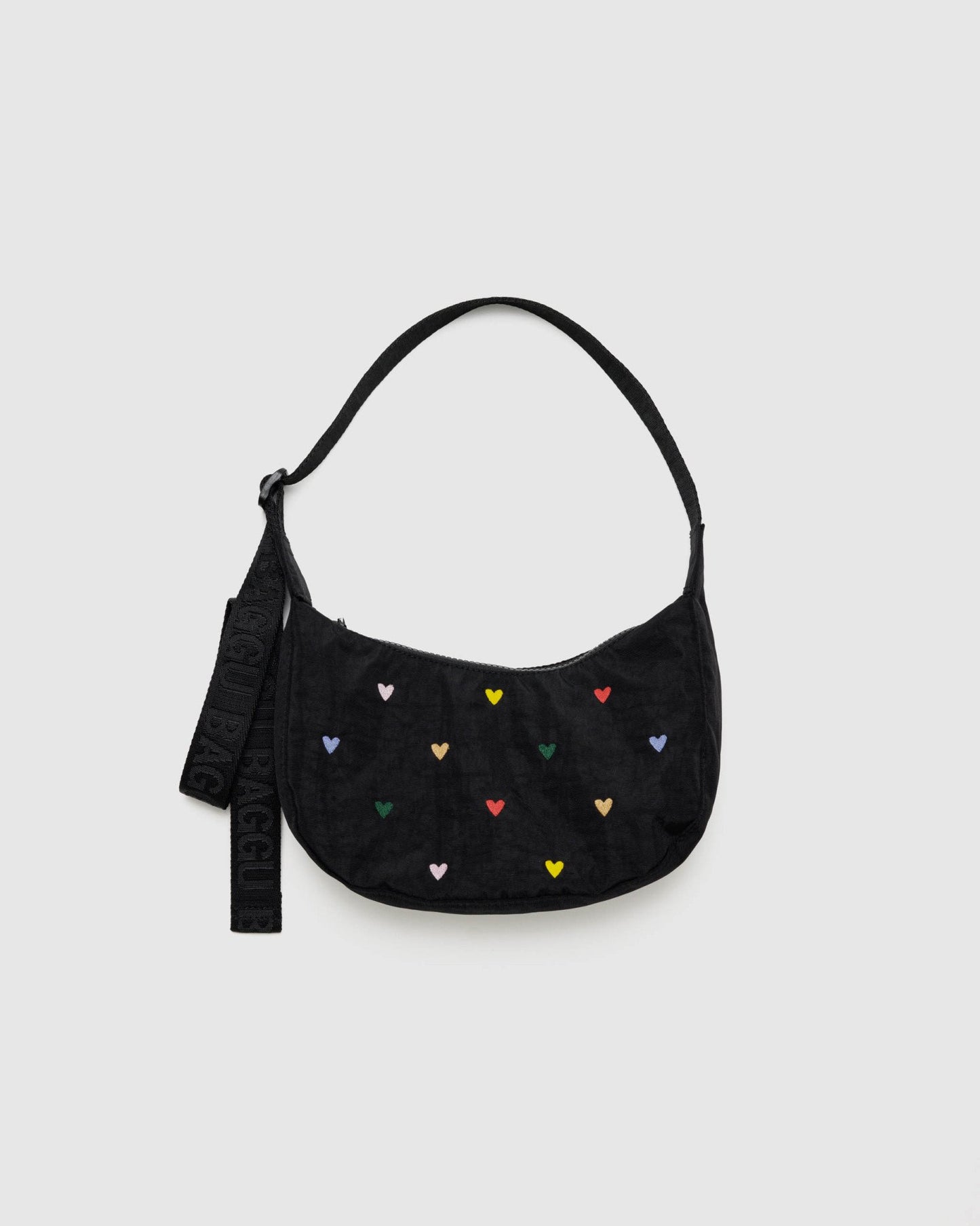 BAGGU Small Nylon Crescent Bag - Embroidered Hearts