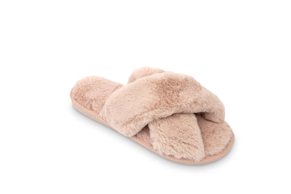 Plush Crossband Slide House Slippers: Pink / Medium