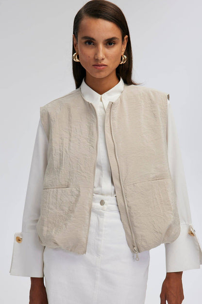 POPLIN VEST WITH GATHERED WAIST: Stone