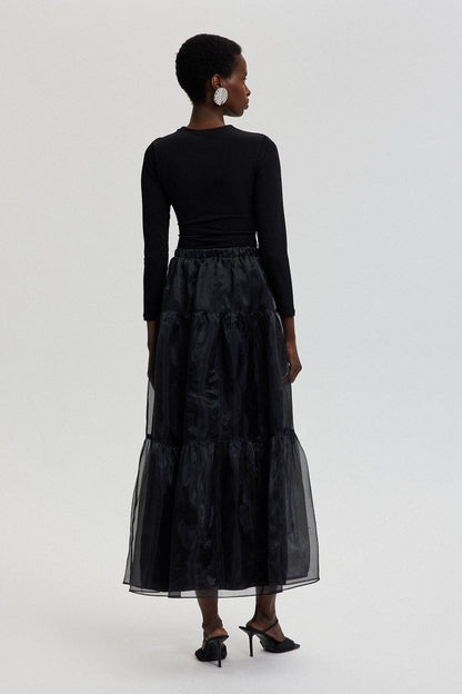 RUFFLED ORGANZE SKIRT: Black