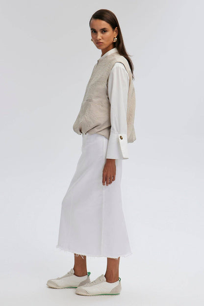 POPLIN VEST WITH GATHERED WAIST: Stone