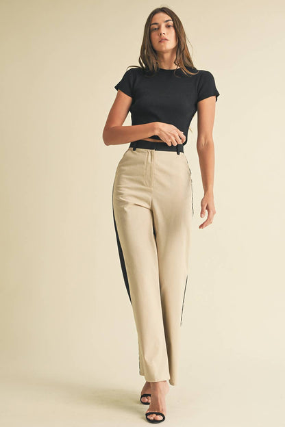 Linen Color Block Trouser: BLACK/ALMOND