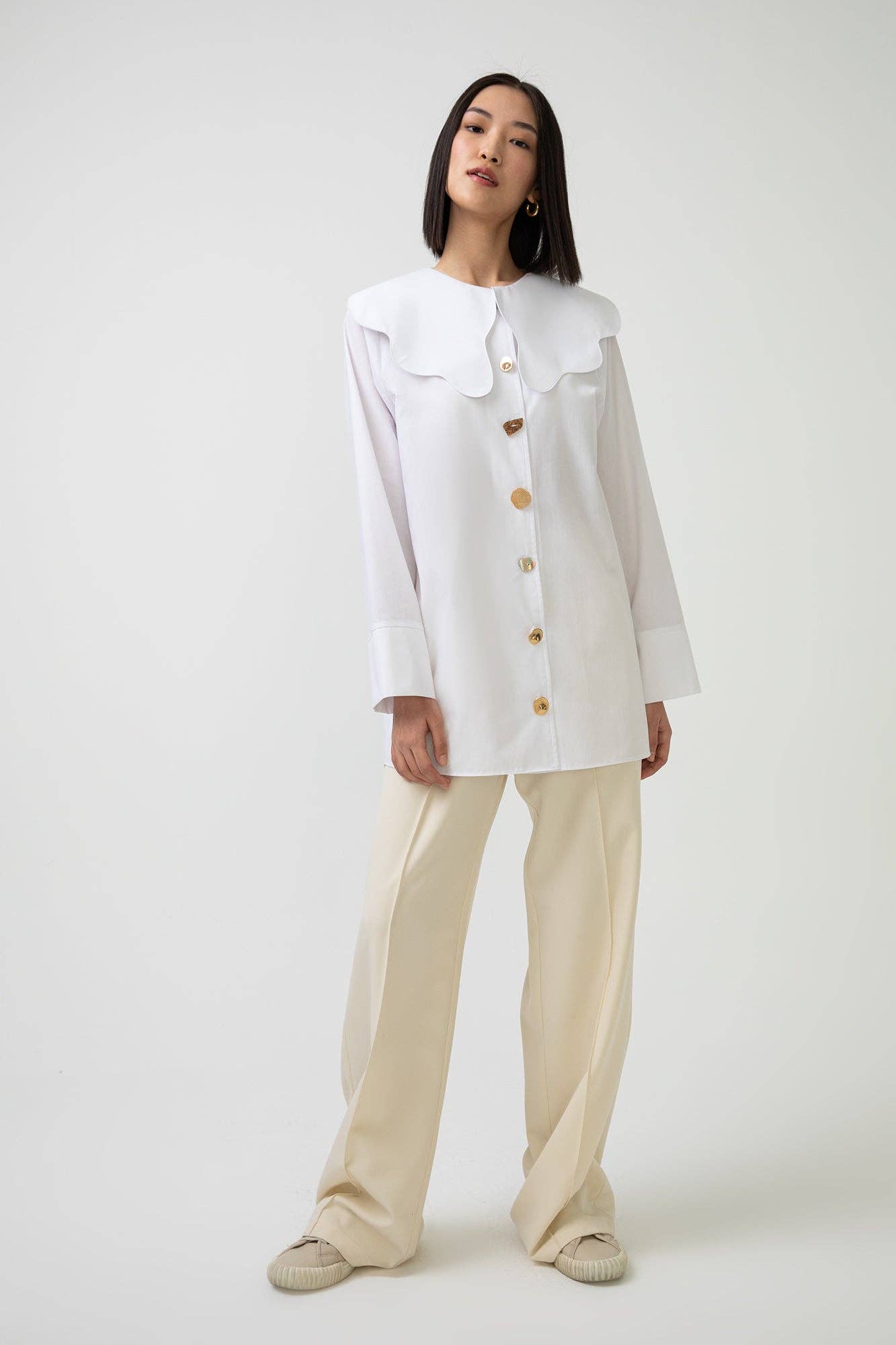 WIDE COLLAR POPLIN SHIRT: White