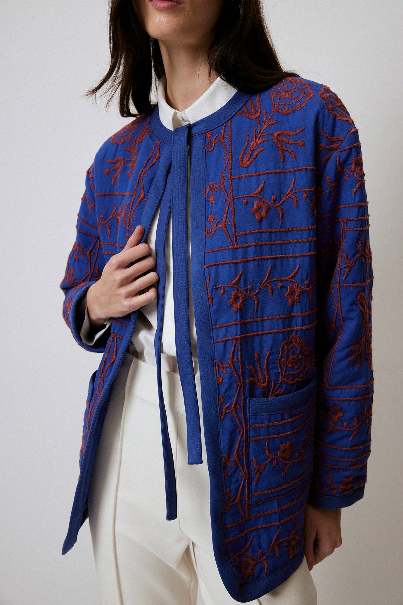 POPLIN JACKET WITH EMBROIDERY: Midnight Blue