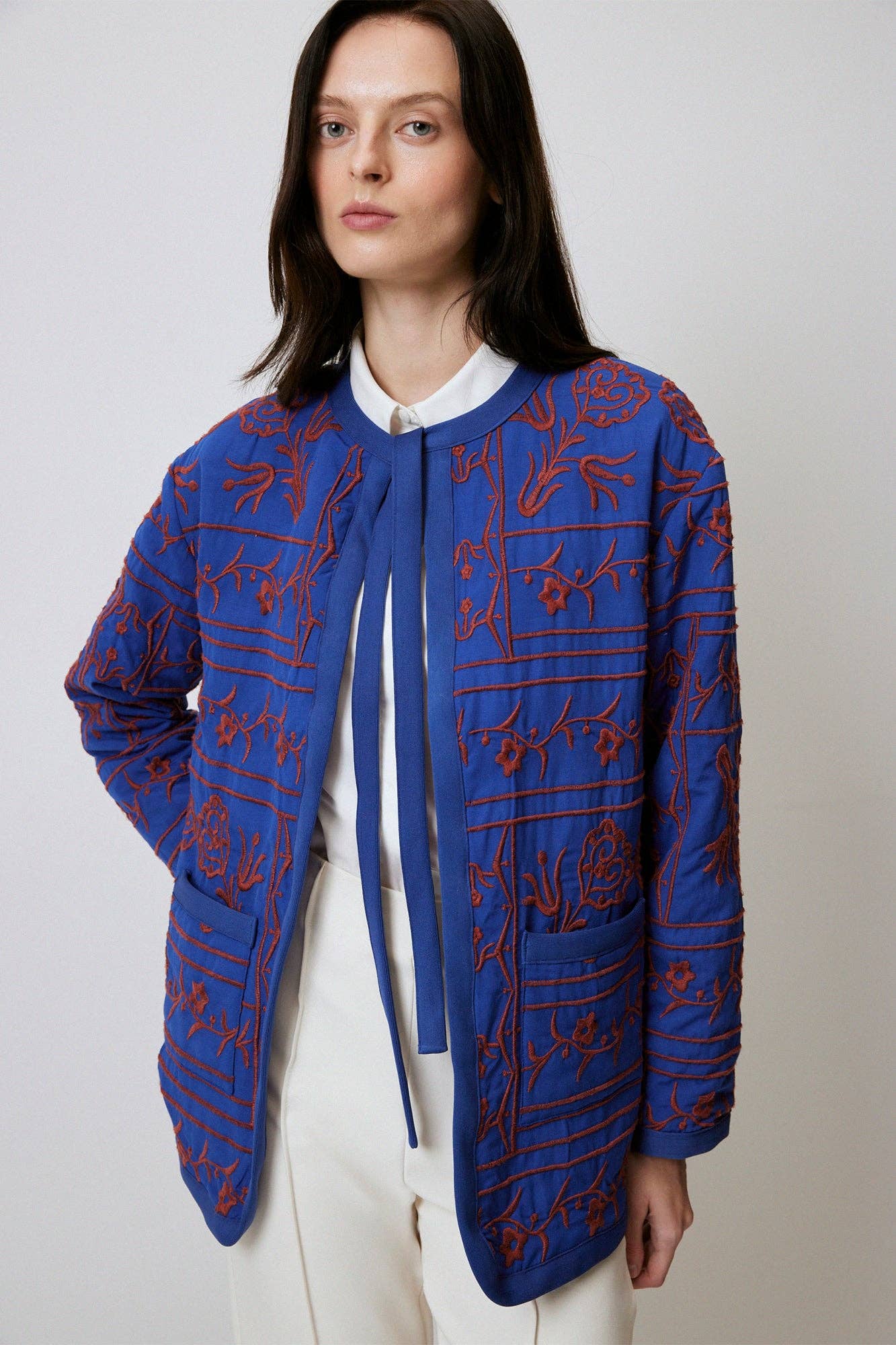 POPLIN JACKET WITH EMBROIDERY: Midnight Blue