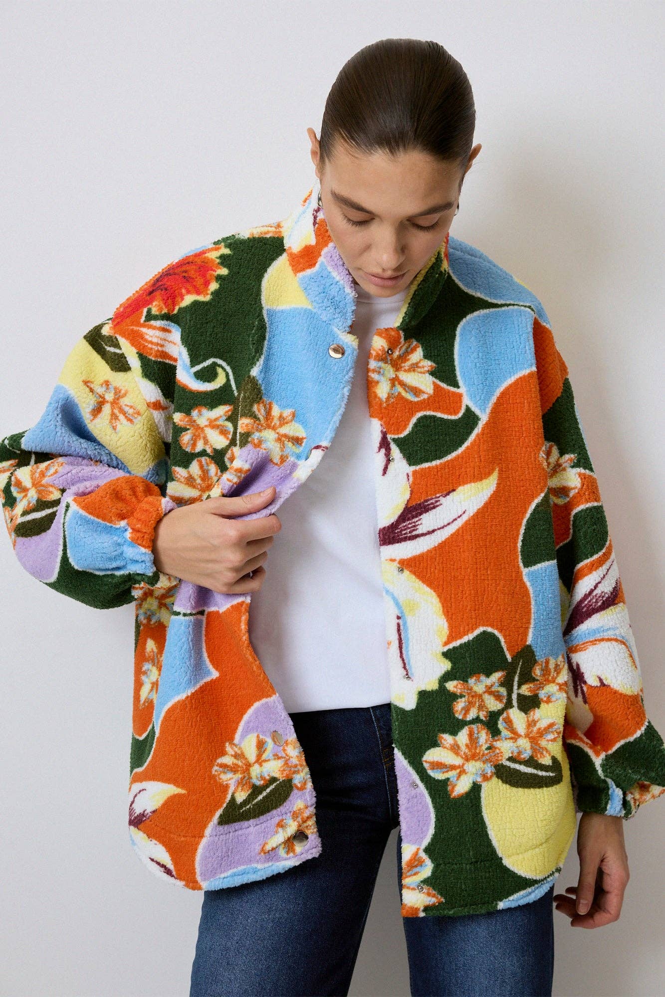 PATTERNED PLUSH JACKET: Multi-Colored / Standard Size